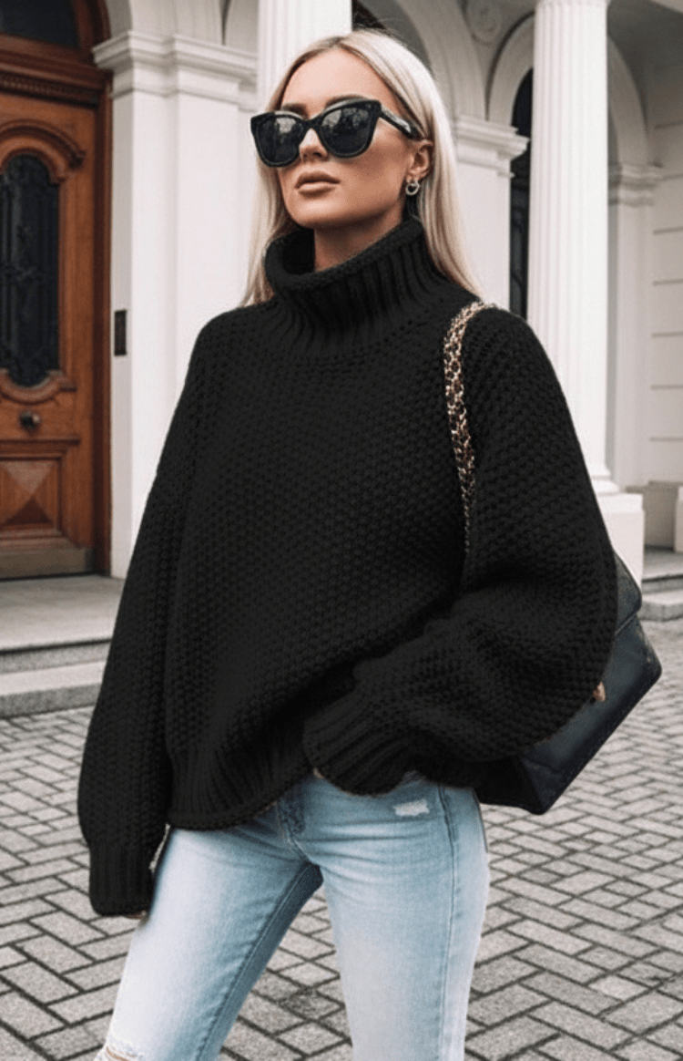 WARMÉE – Cozy Oversized Chunky Knit Turtleneck Sweater for Relaxed Spring Style