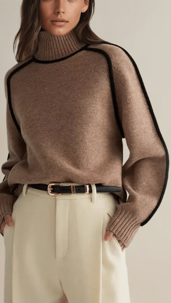NOIRÉVA - Contrast Trim Turtleneck Sweater