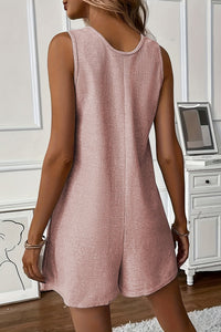 Abilene – Button Front Sleeveless Romper with Utility Pockets