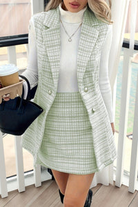 Hailey – Button Front Plaid Skirt Set