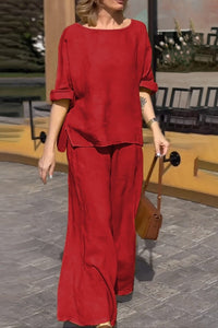 AERIN – Plus Size Linen Round Neck & Wide-Leg Set