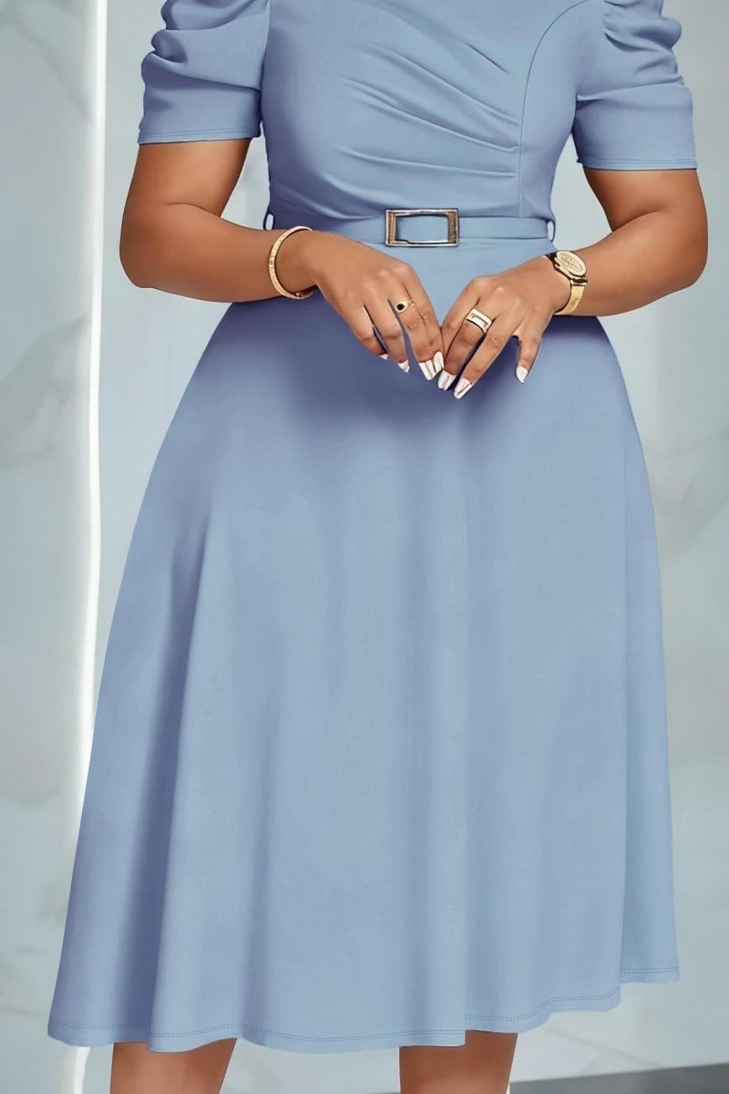 AURELLE - V-Neck Belted Midi Dress