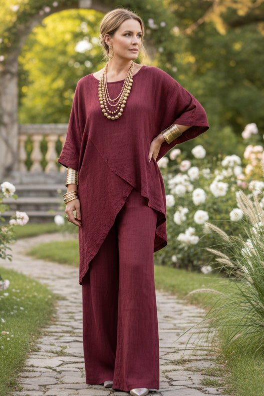 BRYNLEE – Plus Size Round Neck Linen Loose Two-Piece