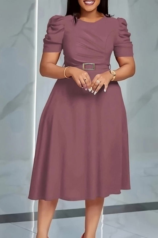 AURELLE - V-Neck Belted Midi Dress