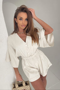 ELONA – Ruffled Waist Linen Casual Romper