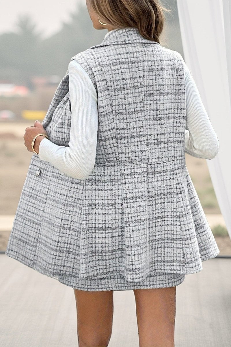 Hailey – Button Front Plaid Skirt Set