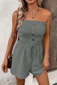 Morgan – Flattering Strapless Romper with Button Front