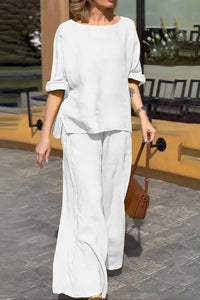 AERIN – Plus Size Linen Round Neck & Wide-Leg Set