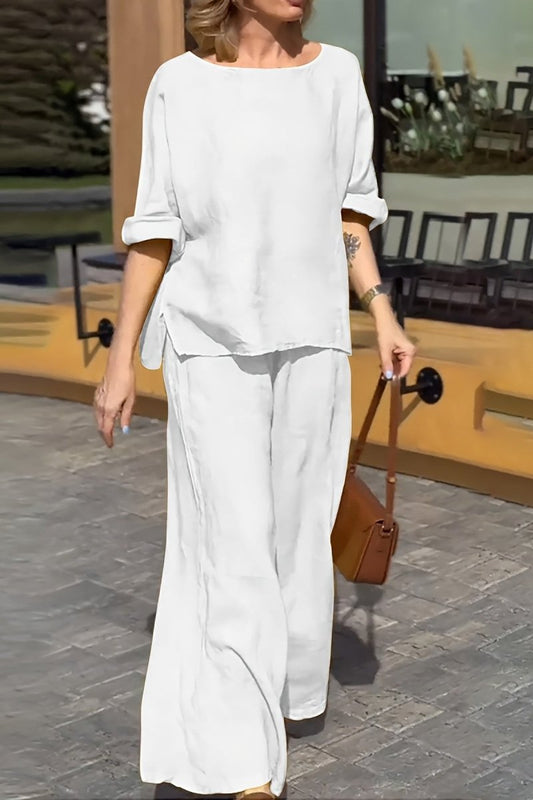 AERIN – Plus Size Linen Round Neck & Wide-Leg Set