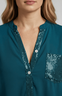 RAVINA – Soft Glitter Roll-Sleeve Blouse