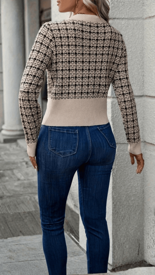 VIORELLA - Checked Button Knit Cardigan