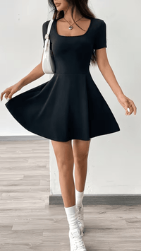 SOLÉNZA - Women’s Square Neck Fit and Flare Mini Dress