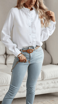 ELARA - Ruffle Detail Long Sleeve Blouse