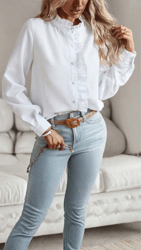 ELARA - Ruffle Detail Long Sleeve Blouse