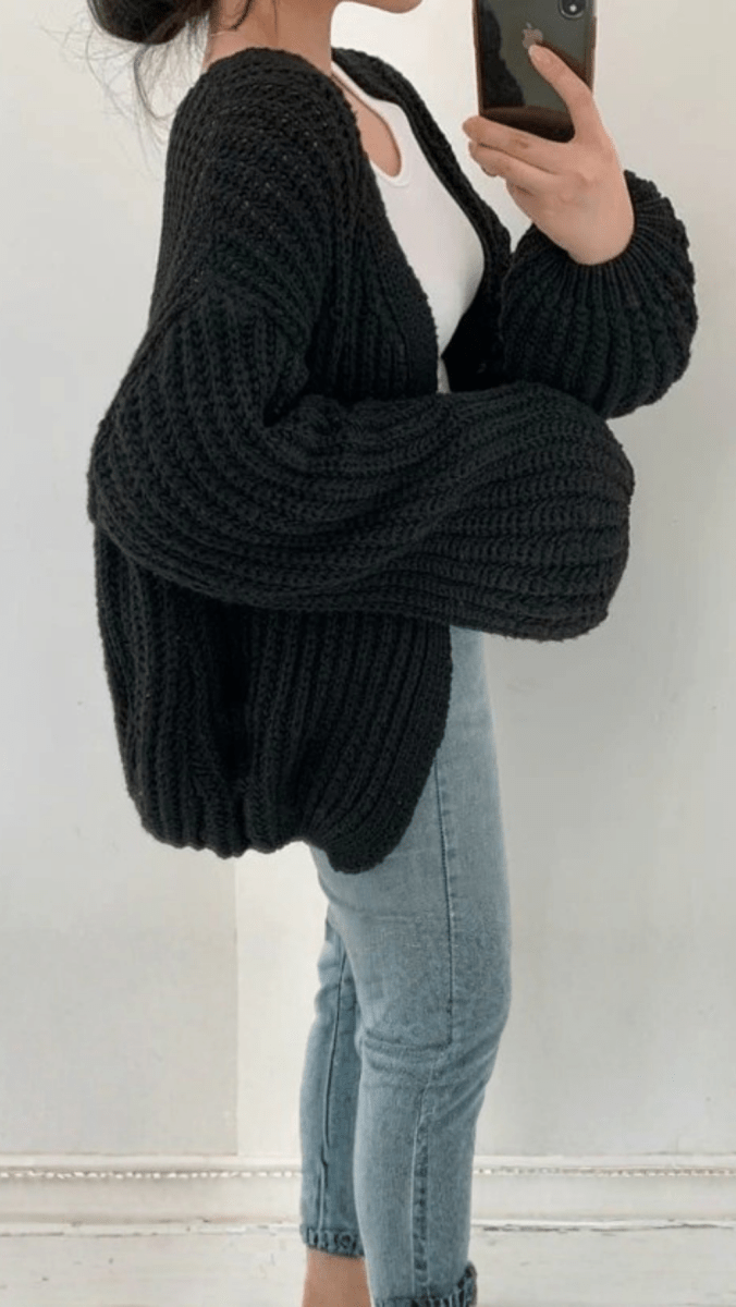 ALVENA - Chunky Knit Balloon Sleeve Cardigan