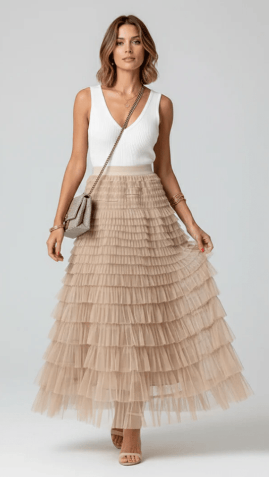 AURELIA - Layered Tulle Midi Skirt