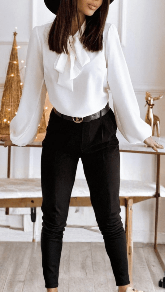 SOPHIA - Bow Tie High Neck Blouse