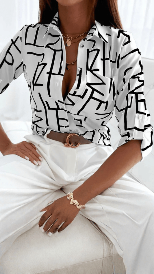 CLARA - Modern Printed Button Blouse