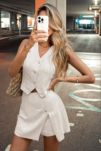 BRIELLE – Modern Sleeveless Linen Suit Set