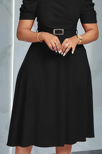 AURELLE - V-Neck Belted Midi Dress