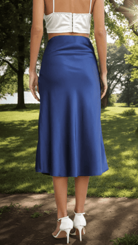 ALYVIA - Satin A Line Slit Midi Skirt