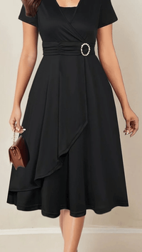 VELORÉA - Women’s Rhinestone V-Neck Asymmetrical Midi Dress