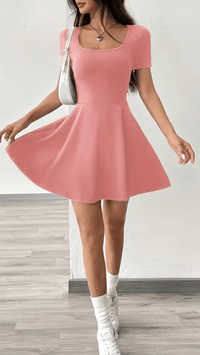 SOLÉNZA - Women’s Square Neck Fit and Flare Mini Dress