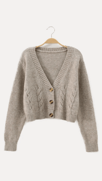 ZENDAYA - Cropped Cable Knit Cardigan