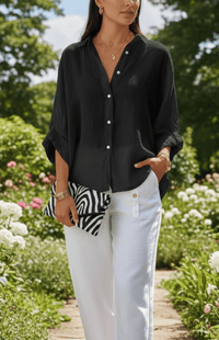 VIVIDLUXE – Chic Cropped Satin Blouse Puff Sleeves Versatile Boxy Fit