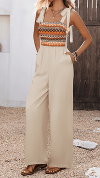 ZAFIRA - Ethnic Smocked Wide Leg Jumpsuit