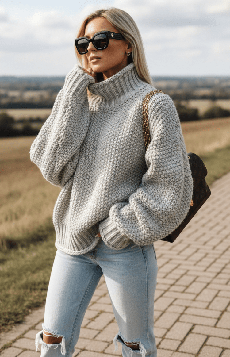 WARMÉE – Cozy Oversized Chunky Knit Turtleneck Sweater for Relaxed Spring Style
