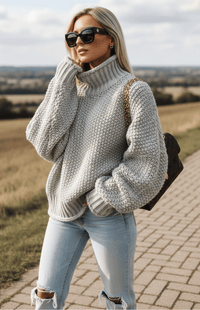 WARMÉE – Cozy Oversized Chunky Knit Turtleneck Sweater for Relaxed Spring Style