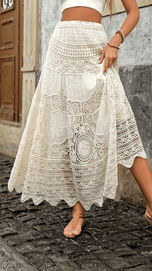ISOLÉA - Lace Tiered Boho Midi Skirt