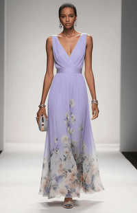 ELORIA – Elegant Floral Chiffon Maxi Dress for Women, Soft Flowing Fit