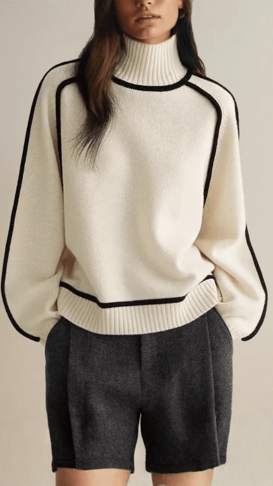 NOIRÉVA - Contrast Trim Turtleneck Sweater