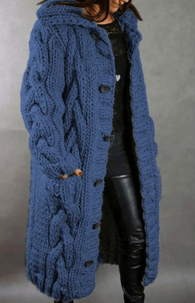 WARMÉA – Chic Oversized Cable Knit Cardigan with Front Buttons for Women