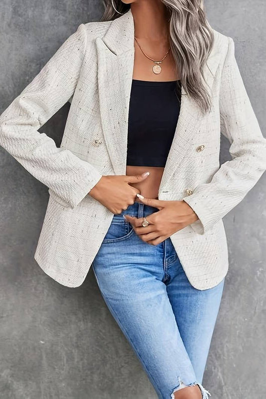 Pryn – Elegant Beige Double-Breasted Blazer with Notch Lapels