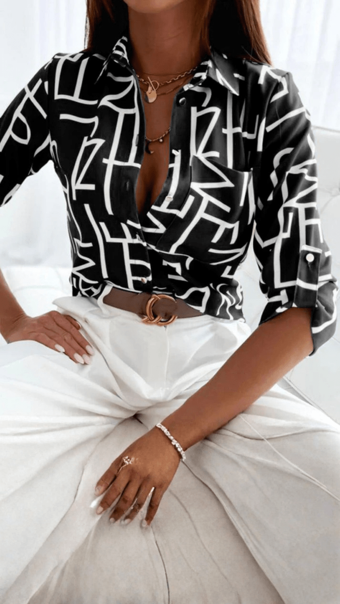 CLARA - Modern Printed Button Blouse