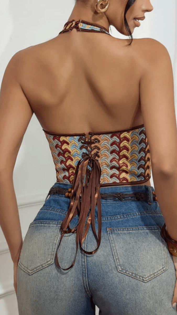 SCALÉRIA - Y2K Color Block Lace Up Corset Top