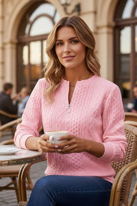 WEAVEN – Textured Half Zip Sweater for Women with Relaxed Fit