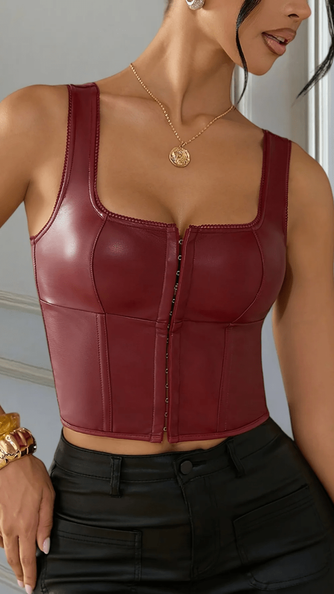 VALÉRIXA - Women’s PU Leather Boned Corset Top