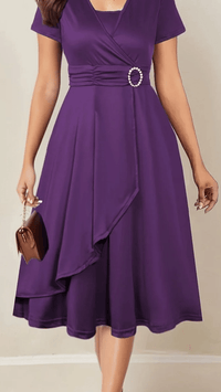 VELORÉA - Women’s Rhinestone V-Neck Asymmetrical Midi Dress