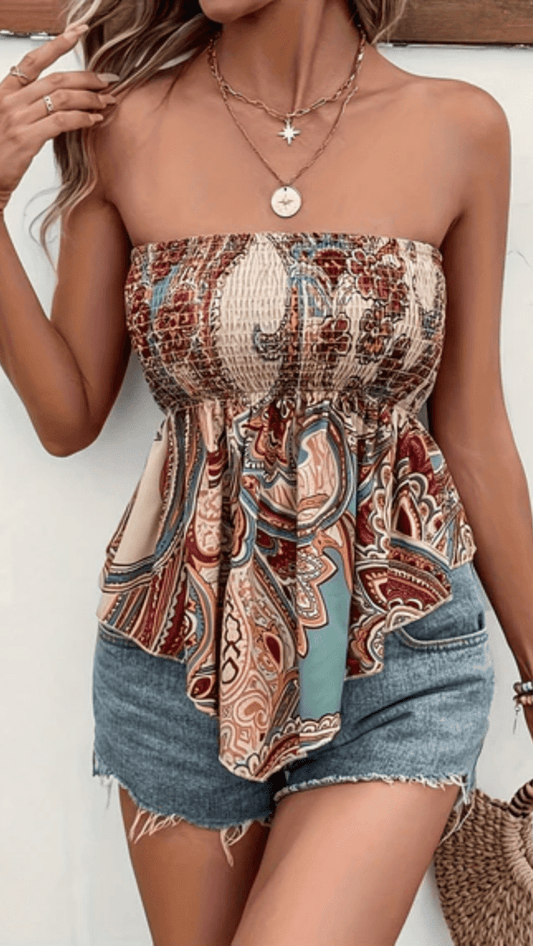 AZALÉRA - Women’s Paisley Shirred Bandeau Top