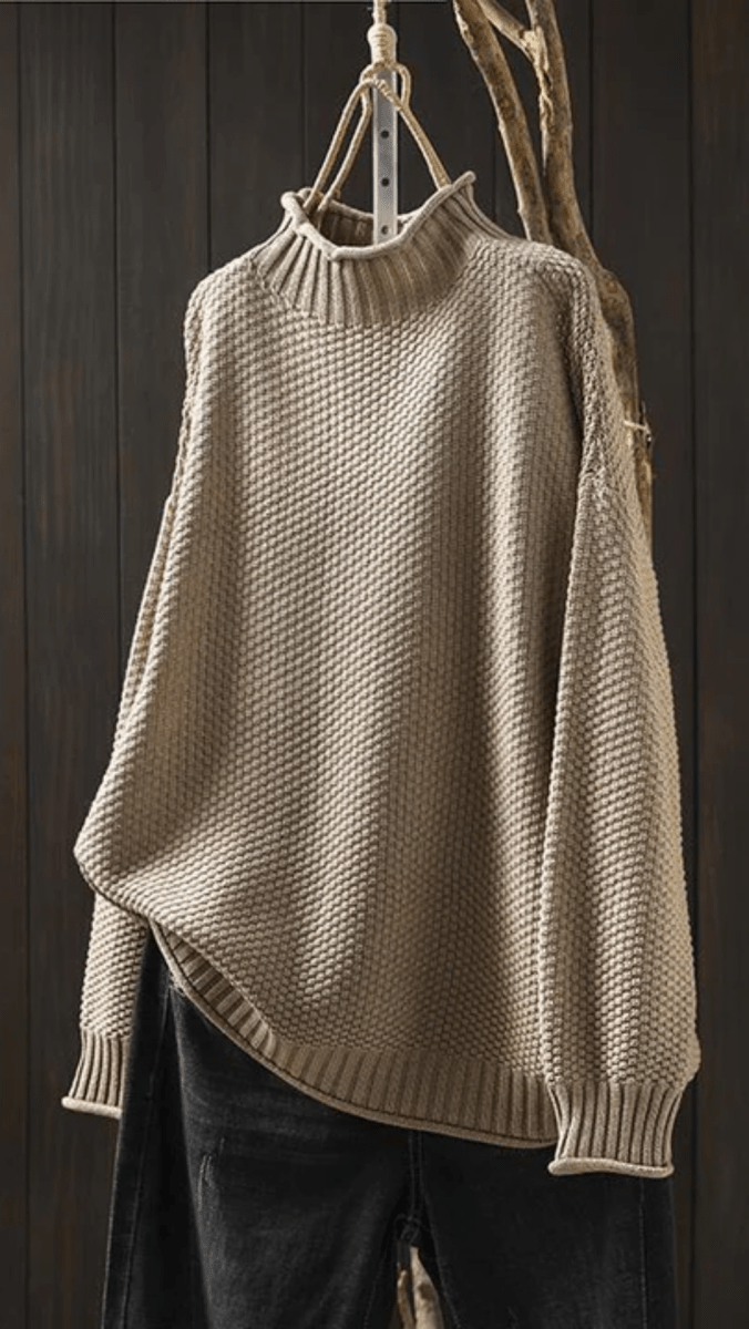 SERENA - Textured High Neck Knit Sweater