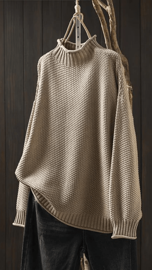 SERENA - Textured High Neck Knit Sweater