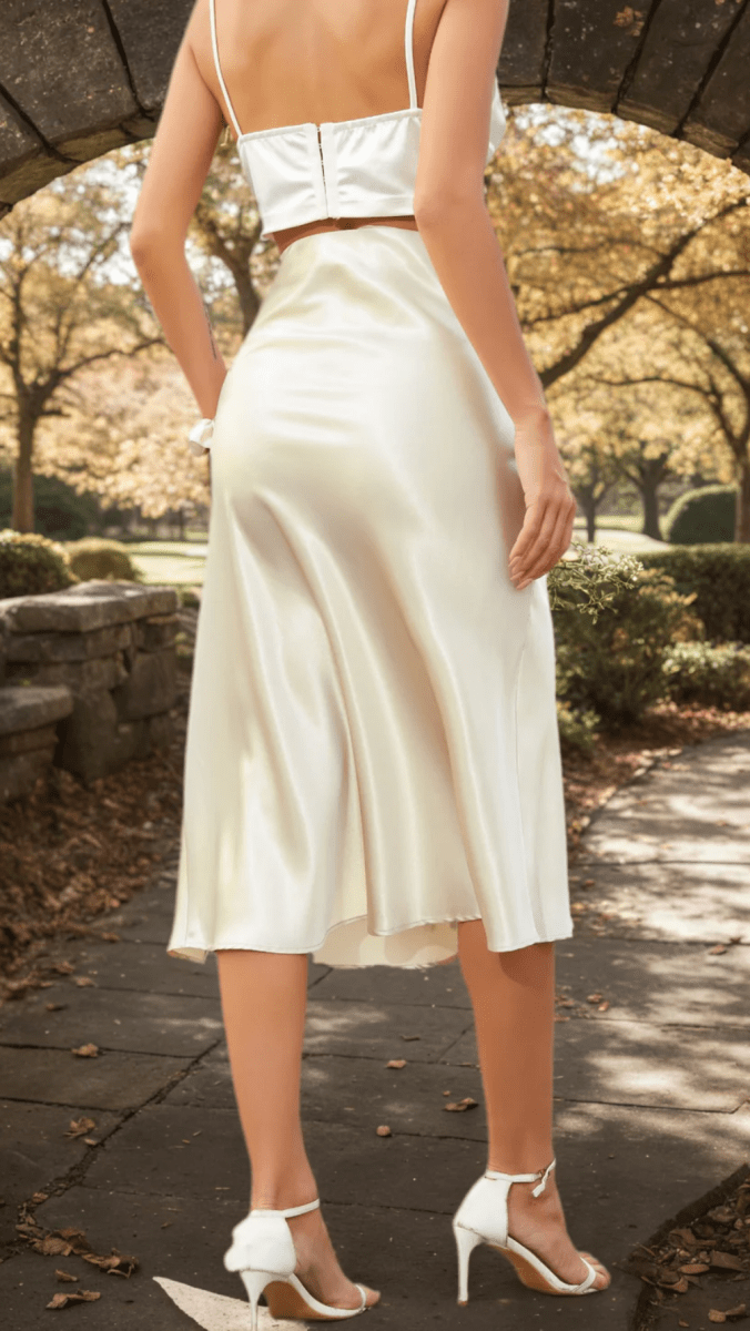 ALYVIA - Satin A Line Slit Midi Skirt