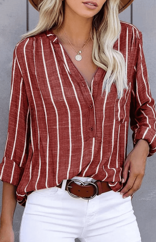 LINEASTYLE – Chic Striped Blouse Lightweight Breathable Casual Wear