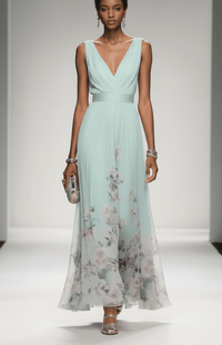 ELORIA – Elegant Floral Chiffon Maxi Dress for Women, Soft Flowing Fit