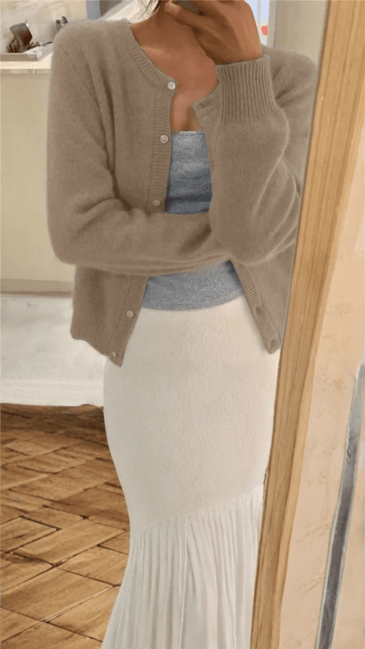 ELARA - Classic Ribbed Button Cardigan