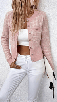 VIORELLA - Checked Button Knit Cardigan
